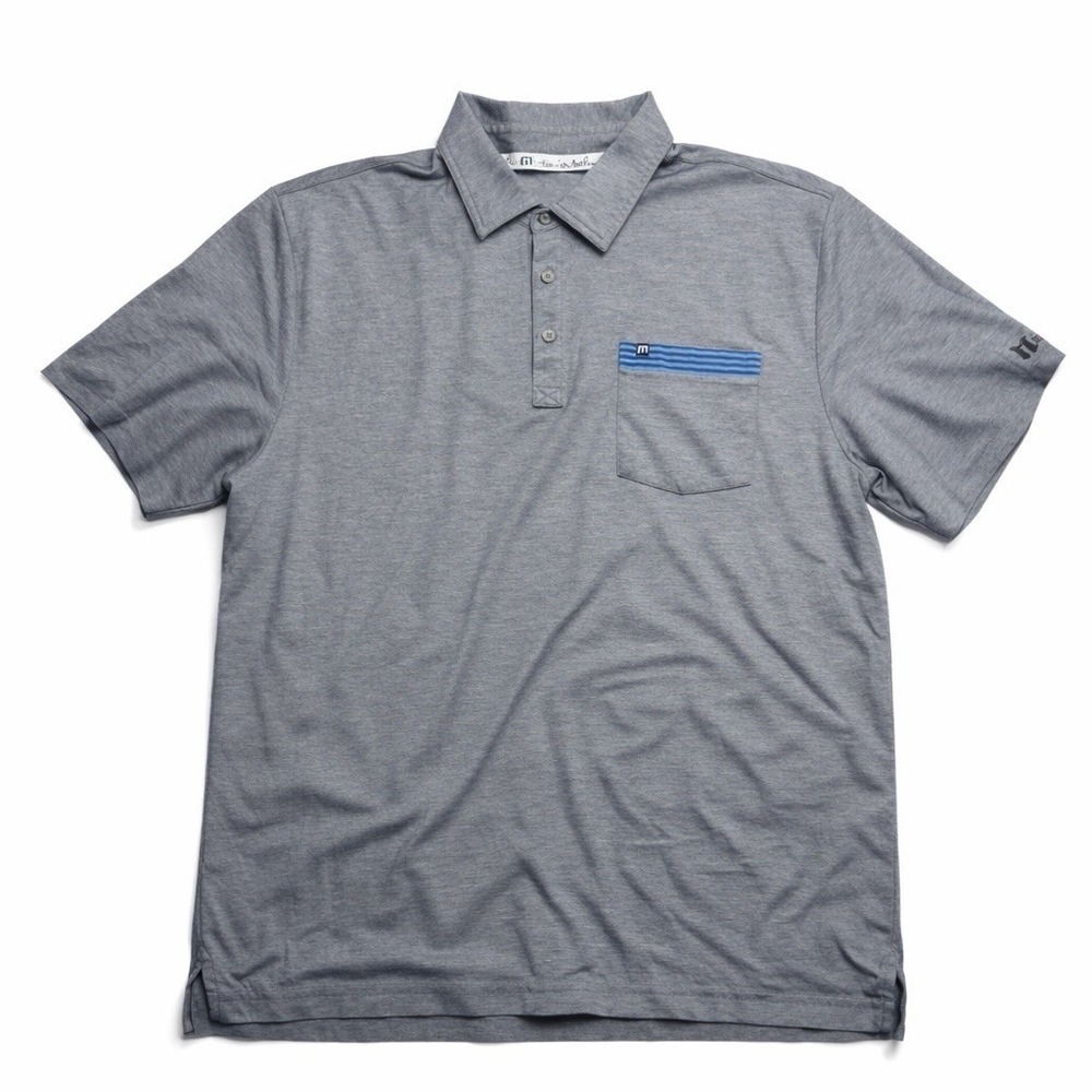 Travis Mathew Polo Shirt Mens XL Gray Blue Black Golf Athletic Basic Sweat Wick